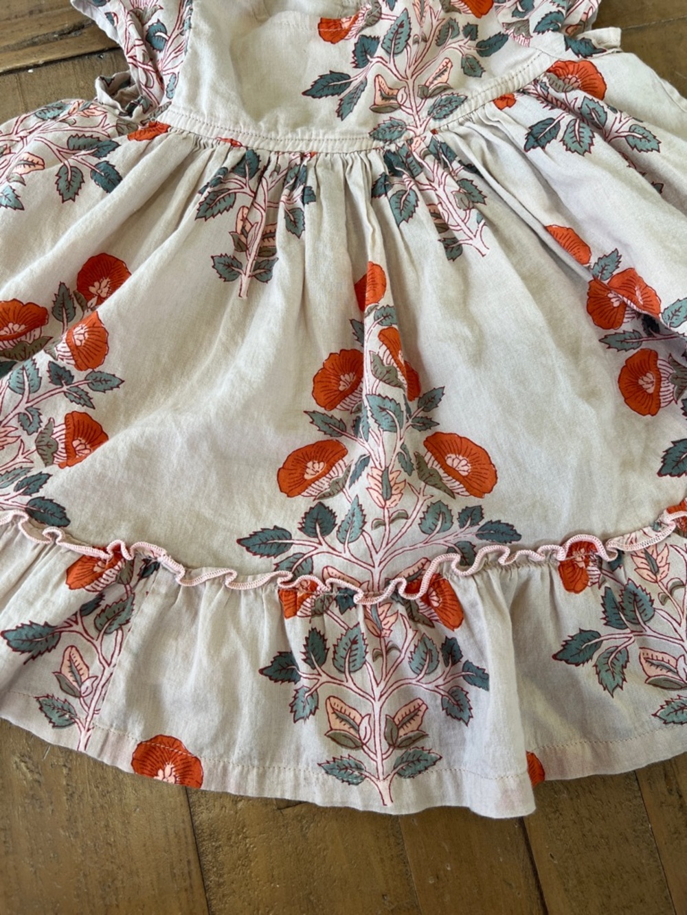 Pink chicken orange floral print ruffle dress 6-12 months bohemian - Picture 2 of 7